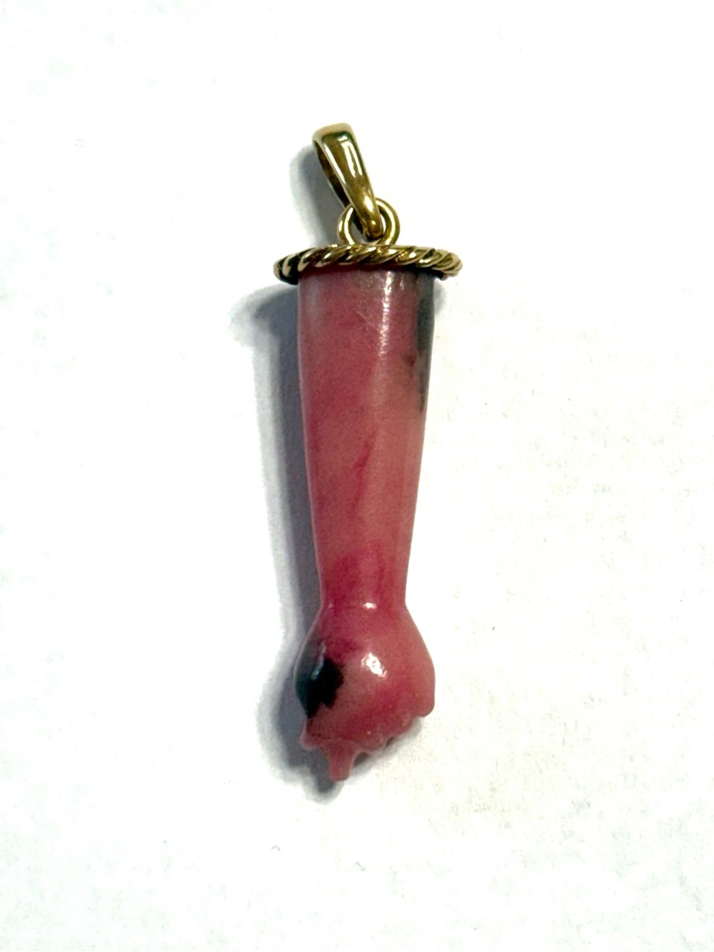 Pink Coral & 14K Gold Mano Figa Hand Pendant
